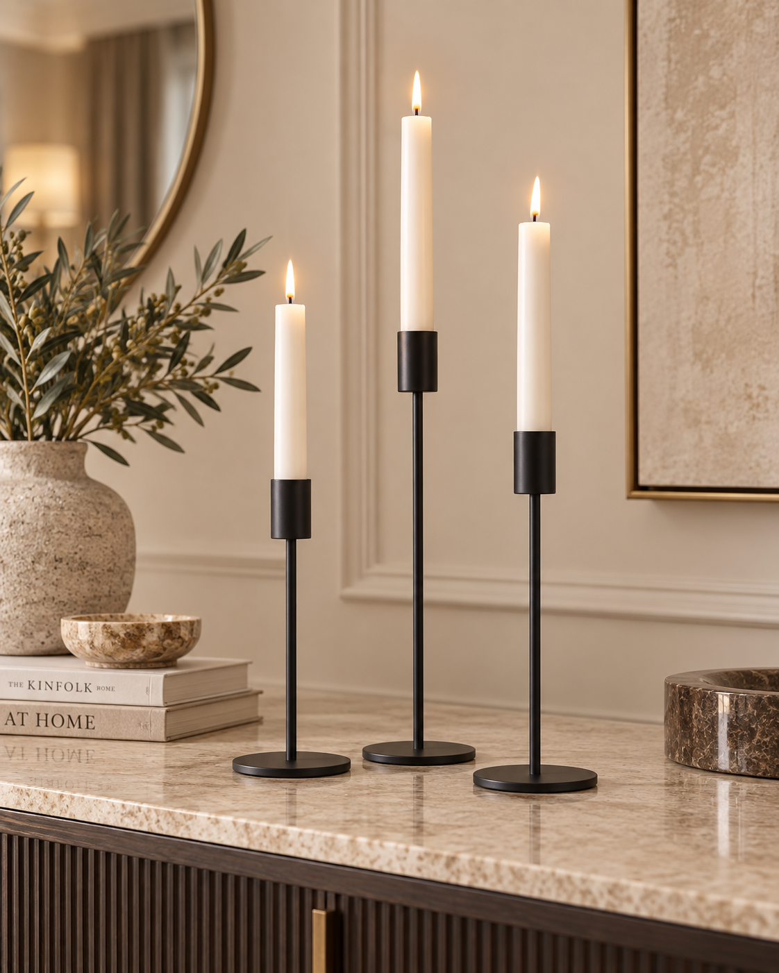 Linea | 3 Zwarte Kandelaren set