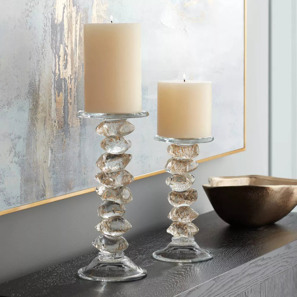 Ondine | Glazen Kandelaar met Gouden Sculpturaal Design