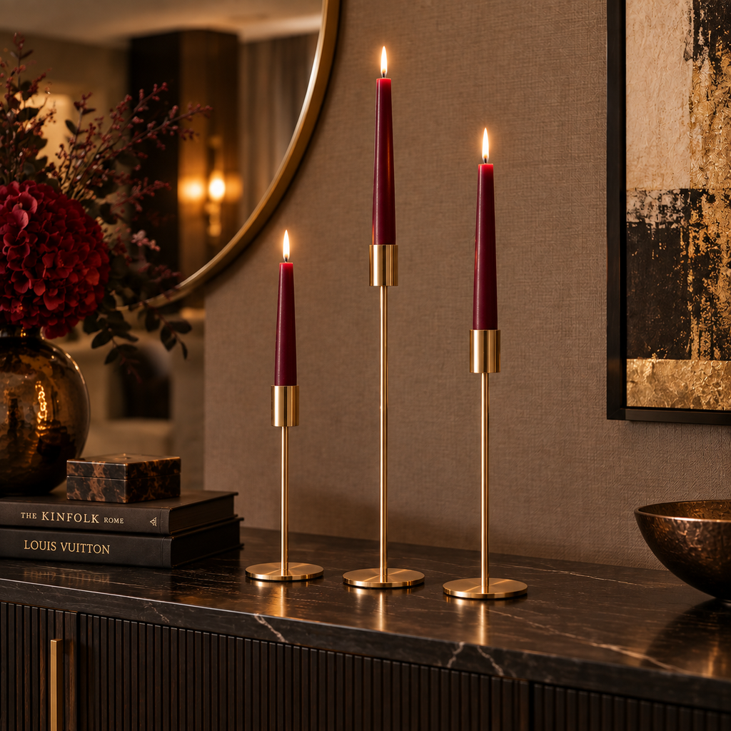 Linea | 3 Gouden Kandelaren Set